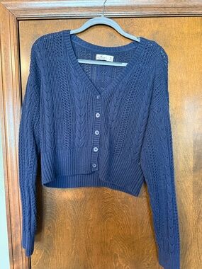 Hollister Dark Navy Cable Knit V-Neck Button Cardigan